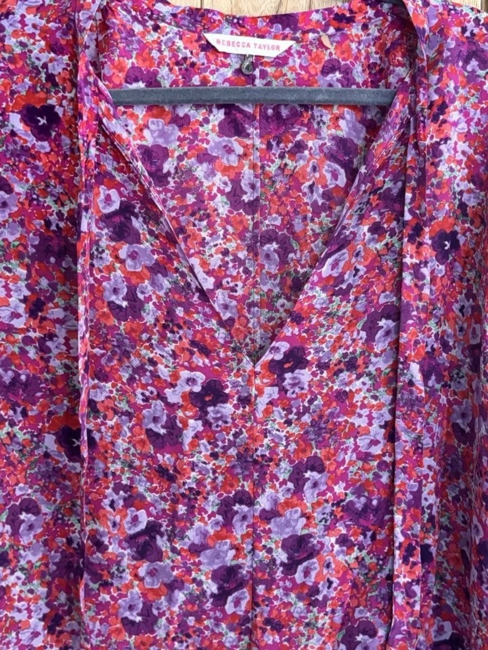 Rebecca Taylor Orange, Pink & Purple Floral V-Neck Blouse - Picture 2 of 9